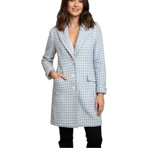 ZINC Light Blue Houndstooth Single-Breasted Lightweight Coat